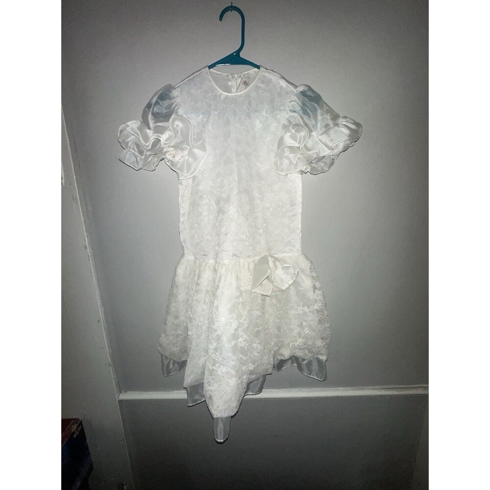 Vintage Merry Girl Party Dress First Communion Jr Bride Lace Bows White Sz 12